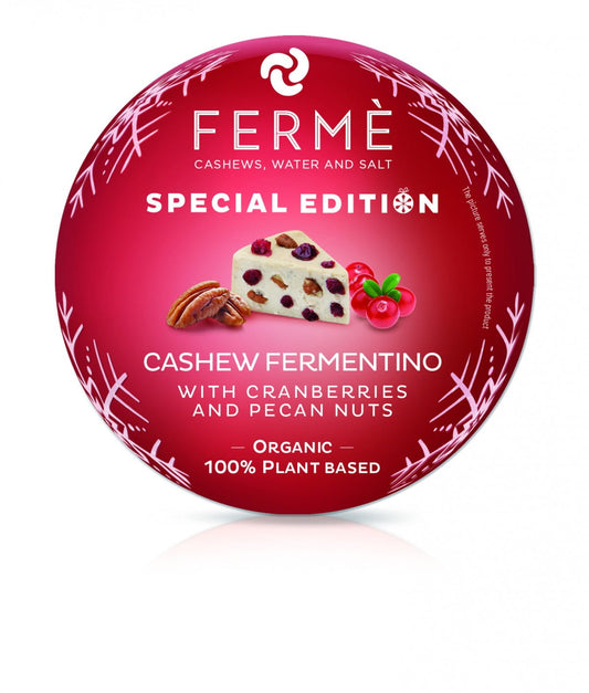 Bio Cashewnuss-Fermentino mit Preiselbeeren und Pekannüssen von CASA DEL FERMEN in 110 g Packung, mit Nüssen und Beeren.
