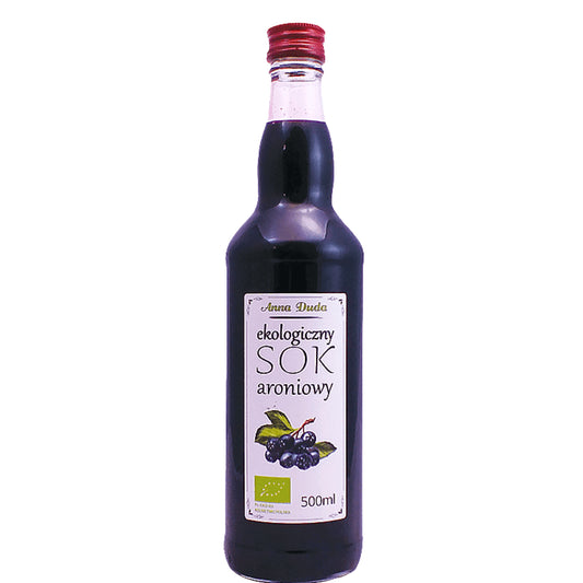 Brombeersaft NFC BIO von ANNA DUDA, 500 ml Flasche mit dunklem Brombeersaft in Glasflasche
