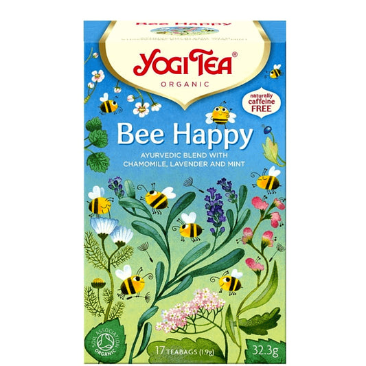 Bio-Yogi-Tee "Bee Happy's Tee" mit 17 x 19 g Beuteln, naturbelassen und aromatisch, in einer dekorativen Verpackung.