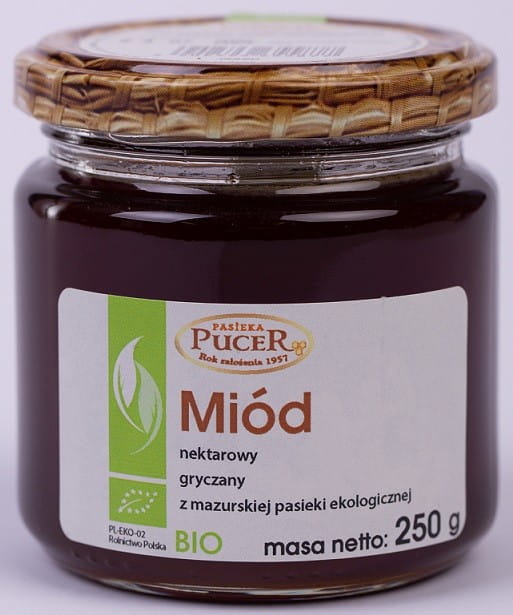 Bio Buchweizennektarhonig von PASIEKA PUCER in 250 g Glas, dunkler, aromatischer Honig mit kräftigem Geschmack.