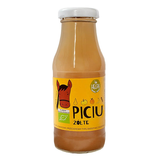 Gelbes BIO-Getränk mit Gerstenbrei in 200 ml Flasche von HELPA, erfrischender Smoothie mit natürlichen Zutaten