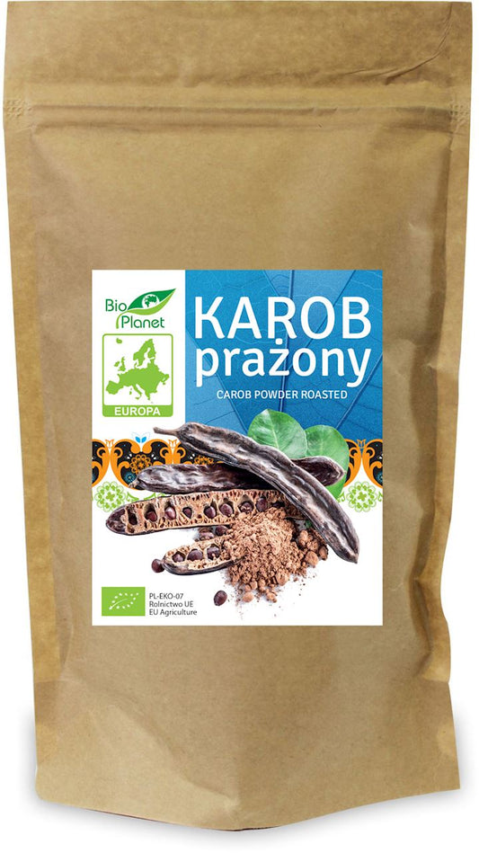Geröstetes Johannisbrot BIO von BIO EUROPA, 200 g, zeigt goldbraune geröstete Johannisbrotstücke in einer Packung.