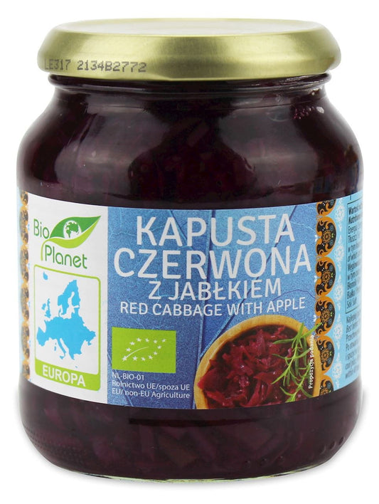 Rotkohl mit Apfel im Glas, BIO PLANET Bio-Qualität, 340 g, frischer Rotkohl und Apfelstücke in Glas verpackt
