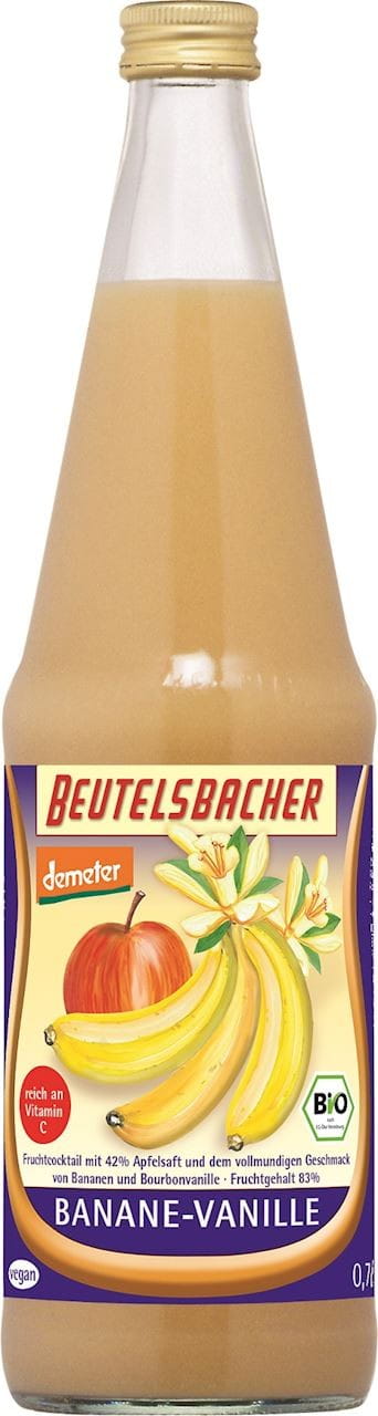 Fruchtcocktail Banane-Vanille Demeter Bio in 700 ml Beutelsbacher Flasche, cremige Fruchtmischung mit Bananen und Vanille