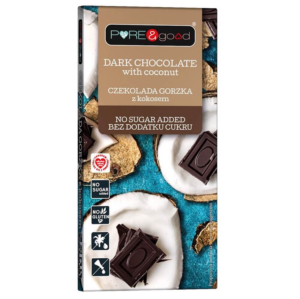 Bitterschokolade mit Kokosnuss ohne Zuckerzusatz 75 g PURE & GOOD Image principale du produit