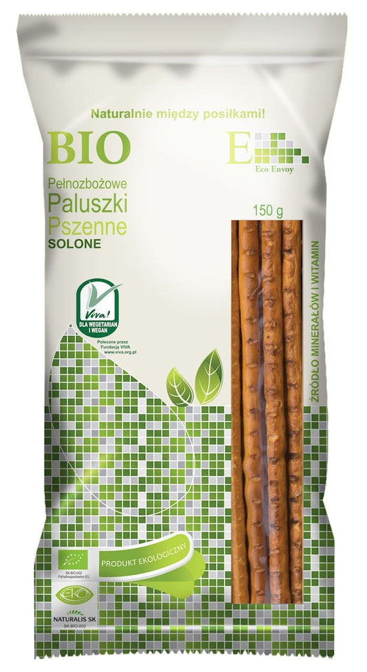 Bio Salzstangen von ENVOY, 150 g, knusprige, salzige Snackstangen aus biologischen Zutaten, ideal für unterwegs.