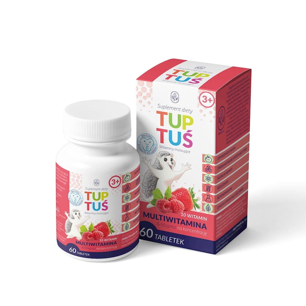 Multivitamine mit Magnesium von TUPTUŚ in Erdbeer-Himbeer-Geschmack, Brausetabletten für Kinder ab 3 Jahren, 60 Stück