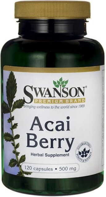 Swanson Acai Beere Kapseln, 500mg, 120 Stück, dunkelviolettes Kapsel-Design, für Antioxidantien und Vitalität