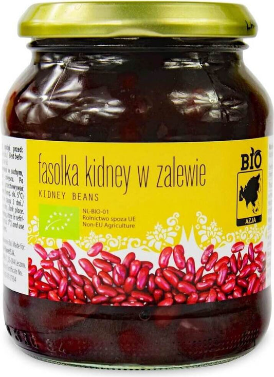 Bohnen in Salzlake im Glas, BIO AZJA, Kidneybohnen, 350 g (215 g) Packung, biologisch, sichtbar in Glas verpackt