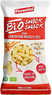 Reischips mit Linsen und Kichererbsen von FIORENTINI, glutenfrei, biologisch, 45 g, knusprige Snack-Alternative.