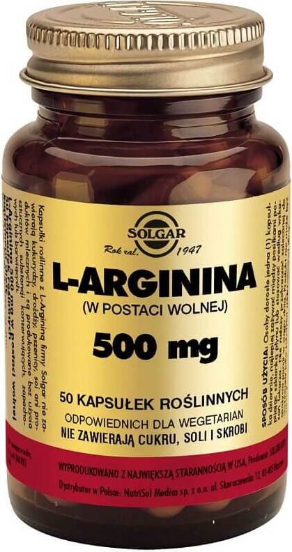 L - Arginin in freier Form 500mg 50 Kapseln SOLGAR