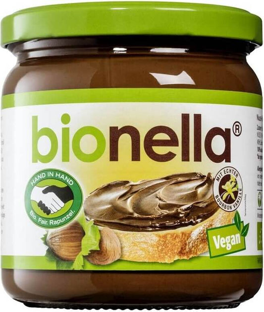 Vegane BioNELLA Creme mit Nuss- und Schokoladengeschmack, 400 g, cremige Bio-Schokoladen-Nusscreme in Glas