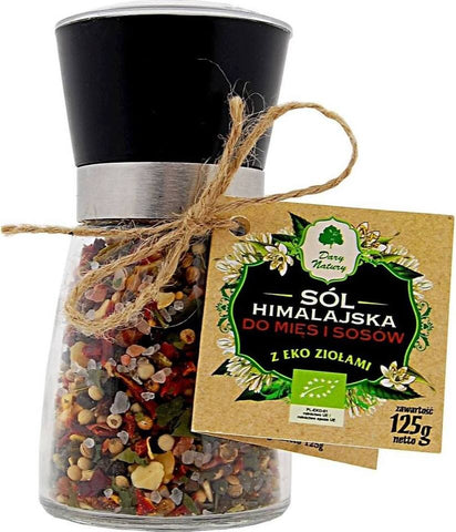 Himalaya-Salz in einer Mühle mit Kräutern BIO für Fleisch und Saucen 125 g - DARY NATURY