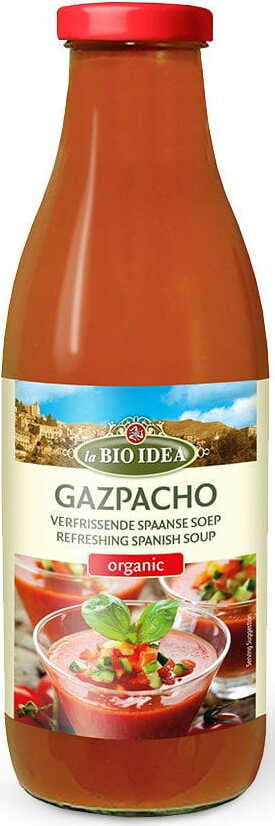 Bio Gazpacho in 1000 ml Flasche von LA BIO IDEA, kalte spanische Tomatensuppe mit frischen Bio-Zutaten.