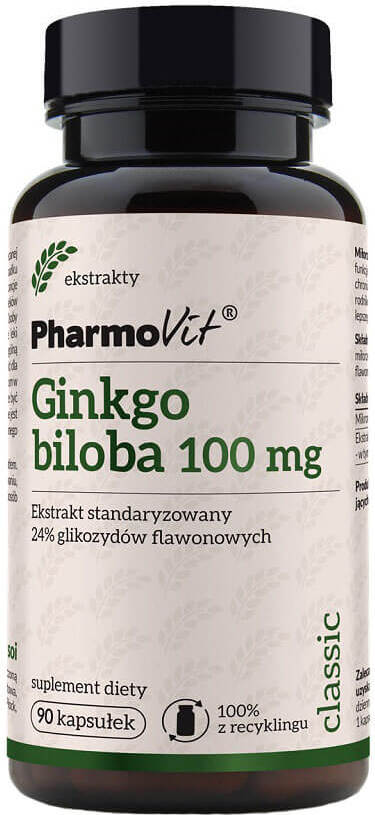 Japanischer Ginkgo Biloba standardisierter Extrakt 24 % Flavonglykoside 100 mg 90 Kapseln PHARMOVIT