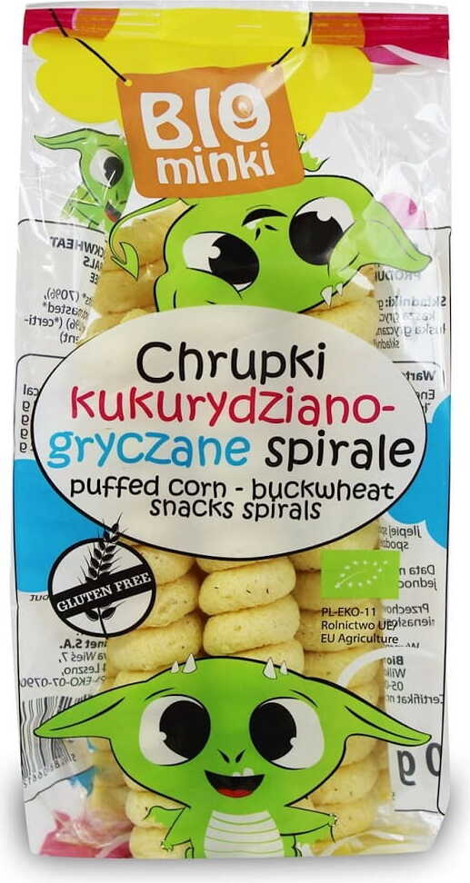 Glutenfreie Maischips aus Buchweizenspiralen von BIOMINKI, Bio-Qualität, 60 g, knusprige Snack-Alternative