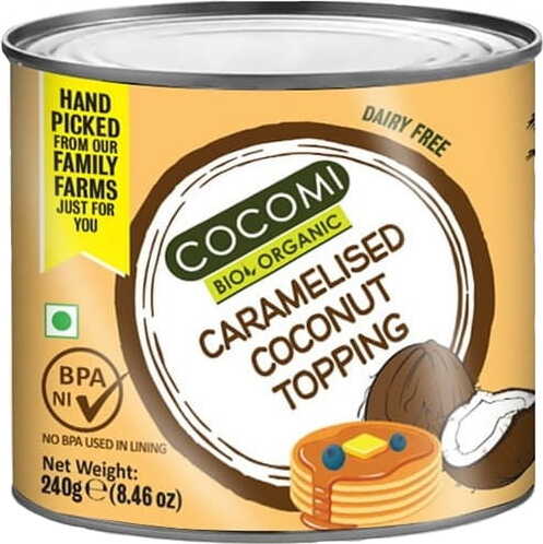 Karamellisierte Kokoscreme in der Dose BIO von COCOMI, cremige Kokoscreme mit Karamellgeschmack, 240 g.