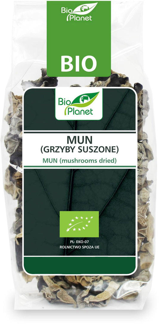 Getrocknete Bio-Mun Pilze in 50 g Verpackung von BIO PLANET, hochwertige und natürliche Pilzdelikatesse.