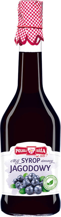 Heidelbeersirup in 500 ml Flasche von POLSKA ROŻA, dunkler Beerenlikör für Getränke und Desserts, Nahaufnahme