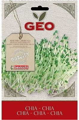 Bio Chiasamen zur Keimung von GEO, 15 g, Nahaufnahme der keimfähigen Chiasamen auf weißem Hintergrund