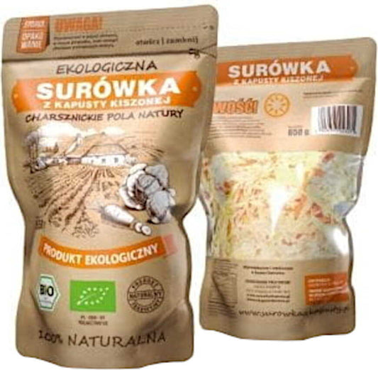 Bio Sauerkrautsalat in 650 g Packung von Felder der Natur, mit frischem, fermentiertem Sauerkraut für gesunde Ernährung.