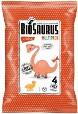 Maischips Dinosaurier Ketchup Geschmack von CIBI, glutenfrei, BIO, 4x15 g, knusprige Snacks in Dinosaurierform