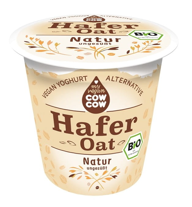 Natürliches Haferprodukt ohne Zuckerzusatz von COW COW, Bio, 150 g, cremige Hafermahlzeit in einer Schale.