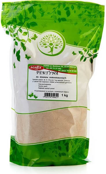 Pektin für zuckerarme Marmeladen von AGNEX, 1 kg, zeigt das Pektin-Produkt in einer Verpackung.