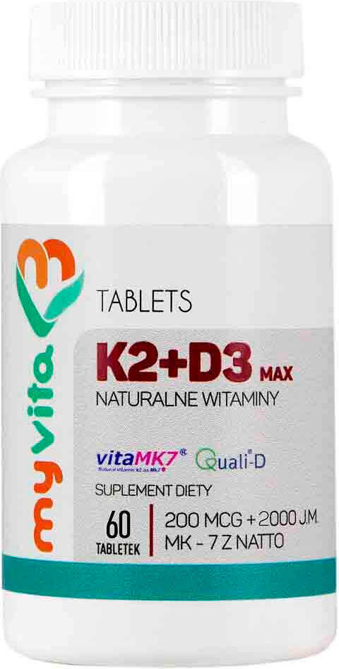 Vitamin K2 K - 2 mk - 7 K2MK7 max 200 mcg + D3 D - 3 2000iu 60 Tabletten MYVITA