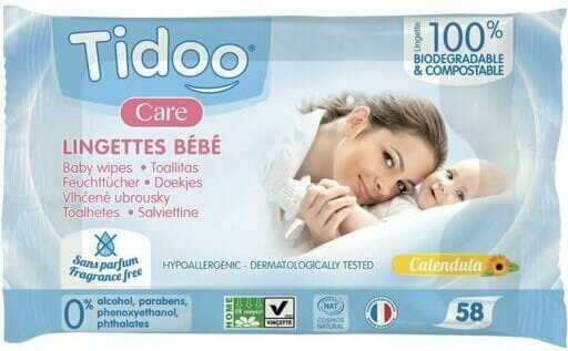 Feuchttücher für Babys und Kinder, TIDOO Eco, 58 Stück, weiche, feuchte Tücher für empfindliche Haut, in Verpackung sichtbar