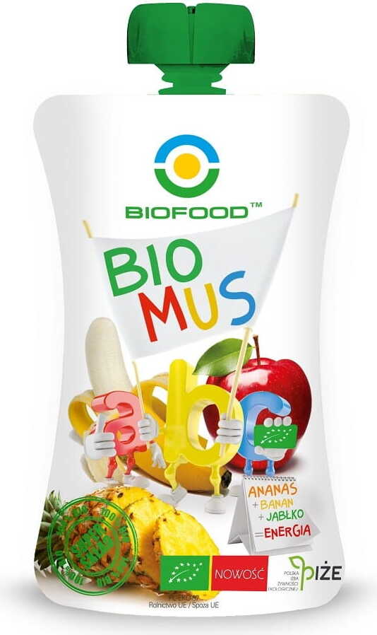 BIO FOOD Ananas-, Bananen- und Apfelmousse, Bio-Fruchtmousse in 90 g Packung, fruchtige und cremige Konsistenz