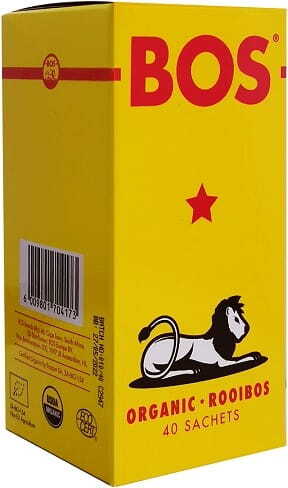 Bio Rooibos Tee von BOS, 40 Teebeutel à 25 g, aromatischer roter Kräutertee in Packung.