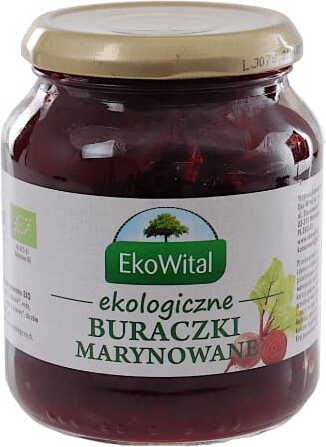 Marinierte Bio-Rüben in 340 g Glas von EKOWITAL, frische rote Rüben mit Gewürzen, ideal für Salate und Beilagen.