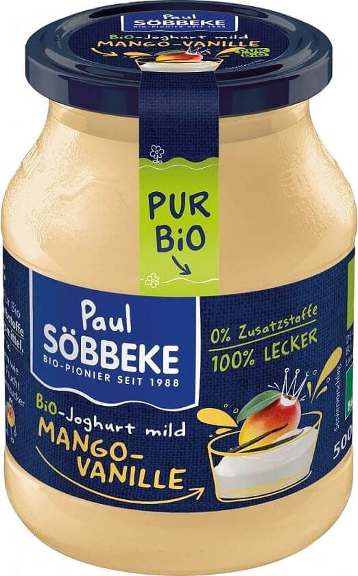 Cremiger Mangojoghurt - Vanille (38% Fett in Milch) BIO 500 g (Glas) - SOBBEKE