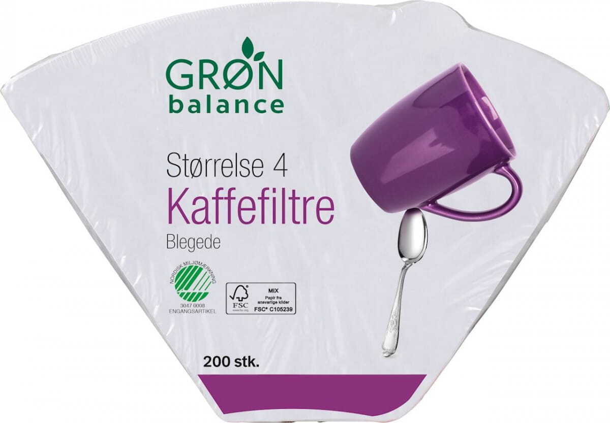 Weiße Papier-Kaffeefilter Größe 4 von GRON BALANCE, 200 Stück, für frischen Kaffee im Filterkaffeezubereiter.
