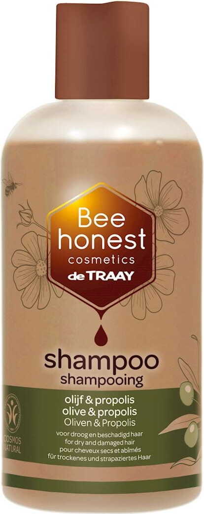 Naturkosmetik Shampoo für trockenes, strapaziertes Haar mit Olive und Propolis von BEE HONEST, 250 ml Flasche