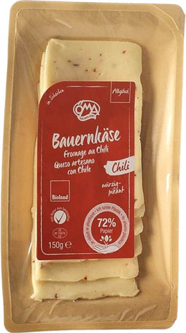 Gelber Käse mit Chili BIO-Scheiben (50% Fett in der Trockenmasse) 150 g - OMA