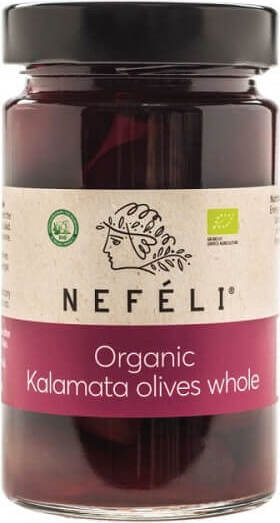 Kalamata schwarze Oliven mit Stein in Salzlake, BIO, von NEFELI, 300 g, frische und saftige Oliven.