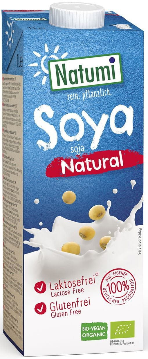 Glutenfreies BIO Sojagetränk von NATUMI, 1000 ml Flasche, cremige Textur und natürliche Sojaaromen, in einer transparenten Flasche