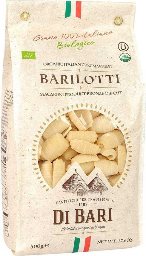 Bio Barilotti Grieß Nudeln von PASTIFICIO DI BARI in 500 g Packung, trockene Pasta mit kurzen, geraden Nudeln.