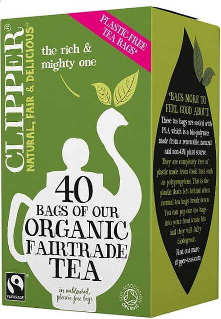Bio-Schwarztee von Clipper, Fairtrade-zertifiziert, 116 g Packung mit 40 Teebeuteln, frisch und aromatisch.
