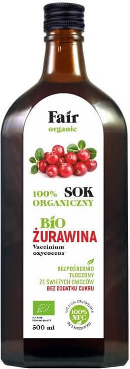 Bio Cranberrysaft NFC von FAIR ORGANIC in einer 500 ml Flasche, naturbelassen und fair produziert
