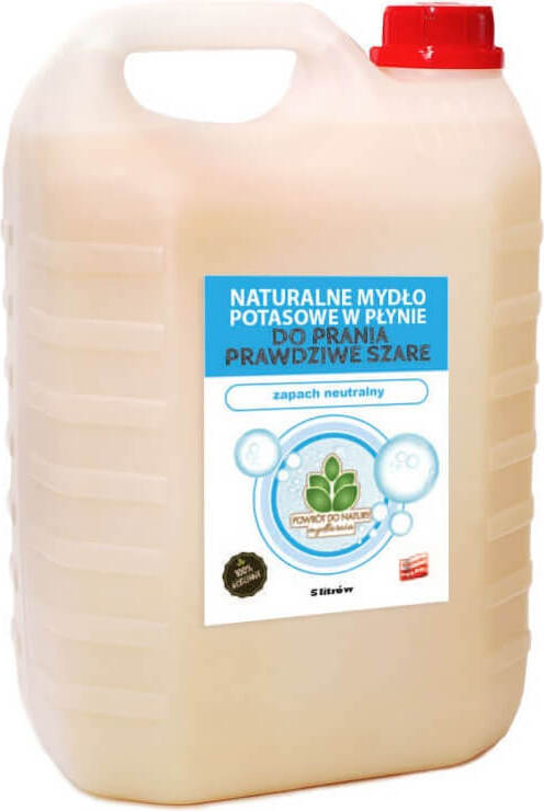 Graue flüssige Kaliseife von MYDLARNIA POWRÓT DO NATURY, duftneutral, waschbar, 5l Flasche, umweltfreundlich und naturbelassen