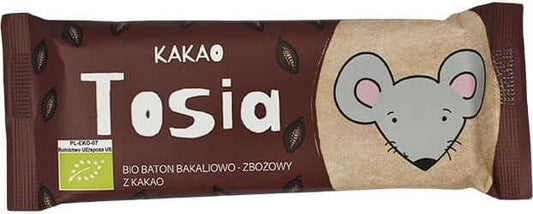 Bio Frucht-Nuss-Snackriegel mit Kakao von HELPA, 37 g, zeigt den Riegel mit Nüssen, Früchten und Kakaostückchen.
