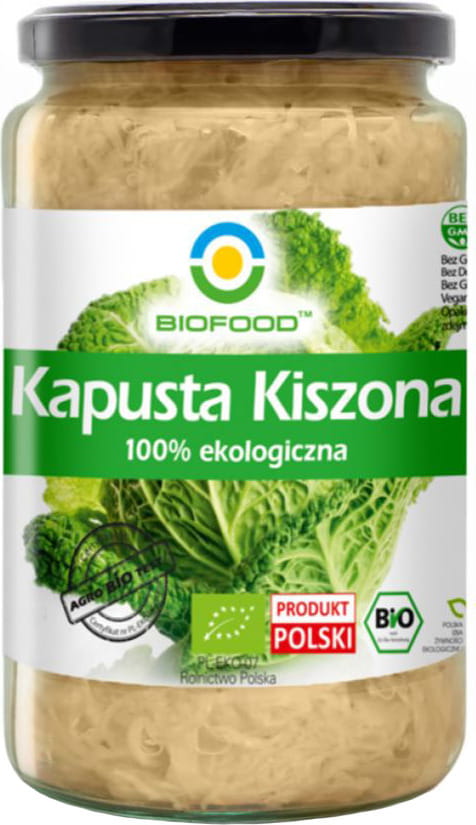 Glutenfreies Bio-Sauerkraut von biogo, 700 g, frisch und naturbelassen in einem Glasbehälter.