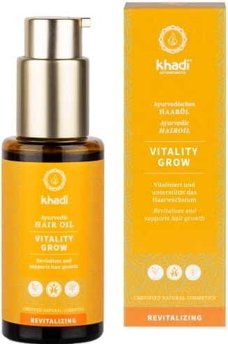 Biogo KHADI Haarwuchsöl in einer Flasche, ideal für kräftiges Haarwachstum, mit natürlichen Inhaltsstoffen.