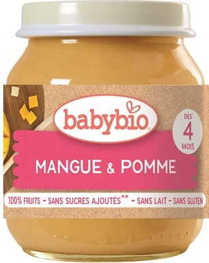 Baby Mango-Apfel-Dessert von BABYBIO, glutenfrei und biologisch, für Babys ab 4 Monaten, in 130g Packung