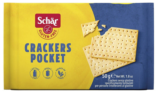 Glutenfreie Cracker Tasche mit 3x50 g von SCHAR, knusprige glutenfreie Cracker in praktischer Verpackung, ideal für Snacks.