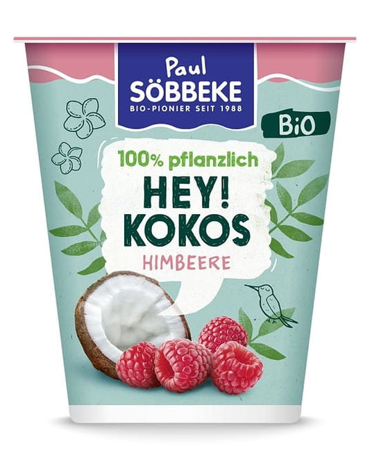 Himbeer-Kokos-Dessert BIO von SOBBEKE in 330 g Schale, cremige Mischung mit frischen Himbeeren und Kokosnuss.