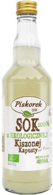 Bio-Sauerkrautsaft von PISKOREK in 480 ml Flasche, frischer fermentierter Sauerkrautsaft, biologisch, natürliche Ernährung